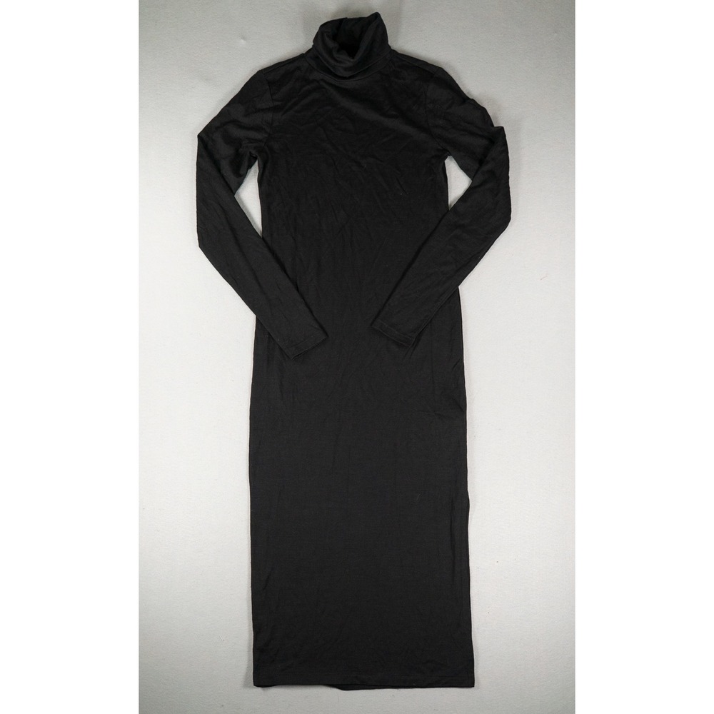 Polo Ralph Lauren Womens Turtleneck Maxi Dress Wool Blend Black Small Slim Slit